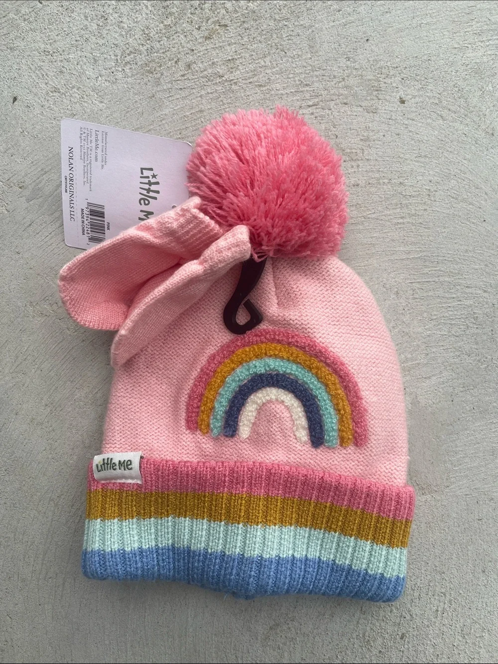Little Me Baby Girl Pink Rainbow Pom Pom Beanie Hat 3-9M NWT